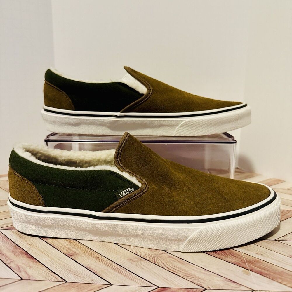 Vans Classic Slip-On Suede Sherpa Kangaroo Brown M 8 W 9.5 Sneakers‎ VN0009Q7BYW